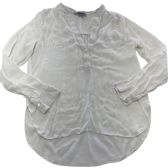Vince Shirt Womens 10 White Semi Sheer V-Neck Popover Long Sleeve Cuff Blouse - Picture 1 of 8